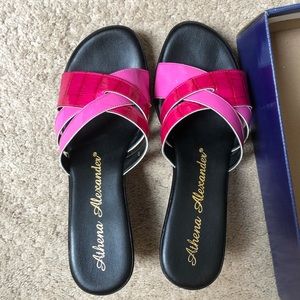 Pink patent leather sandals; worn once.